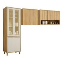 Conjunto de Cozinha Armário Paneleiro 4 Portas com Vidro e 2 Armários Aéreo Ripado Torino Conjunto de Cozinha Armário Paneleiro 4 Portas com Vidro e 2 Armários Aéreo Ripado Torino