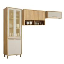 Conjunto de Cozinha Armário Paneleiro 4 Portas com Vidro e 2 Armários Aéreo Ripado Torino
