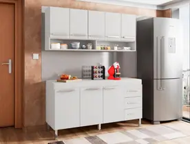 Conjunto de Cozinha Balcão + Armário Aéreo 1,50cm Branco Bela Casa