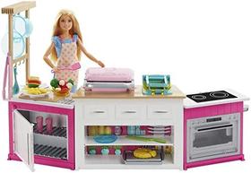 Conjunto de Cozinha Barbie com Boneca, Luzes e Sons, Rosa (70 characters)