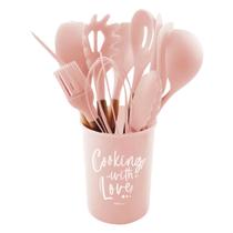 conjunto de cozinha com 12 pçs cabo em madeira wellmix