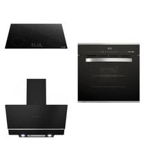 Conjunto de Cozinha de Forno, Cooktop, Microondas e Coifa Preto