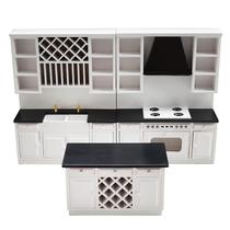 Conjunto de cozinha em miniatura Dollhouse em escala 1:12 branco moderno