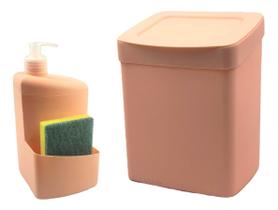 Conjunto De Cozinha Lixeira 2,5 Litros Dispenser Porta Detergente Esponja Pia Cozinha Rosa - Utility Conjunto De Cozinha Lixeira 2,5 Litros Dispenser Porta Detergente Esponja Pia Cozinha Rosa - Utility