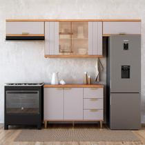 Conjunto de Cozinha Modulada 4 Peças Elena em MDF Cinamomo e Platina Conjunto de Cozinha Modulada 4 Peças Elena em MDF Cinamomo e Platina