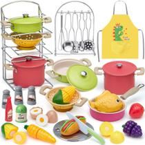 Conjunto de cozinha Play Golray com panelas, frigideiras, comida e avental Conjunto de cozinha Play Golray com panelas, frigideiras, comida e avental