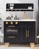 Conjunto de cozinha Play ROBUD de madeira em estilo mármore com fogão para crianças