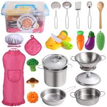 Conjunto de cozinha Pretend Play Juboury com aço inoxidável, 23 unidades Conjunto de cozinha Pretend Play Juboury com aço inoxidável, 23 unidades
