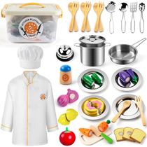 Conjunto de cozinha Pretend Play Juboury com utensílios de cozinha de aço inoxidável