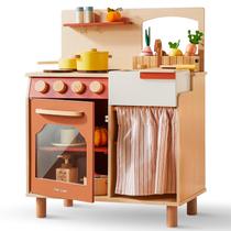 Conjunto de cozinha Tiny Land Play, cozinha infantil com conjunto de comida cortante, conjuntos de cozinha de madeira para crianças, conjunto de brinquedos de cozinha em estilo fazenda, melhor presente para meninas e meninos