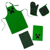 Conjunto de cozinha Ukonic Minecraft Green Creeper com avental e toalhas Conjunto de cozinha Ukonic Minecraft Green Creeper com avental e toalhas