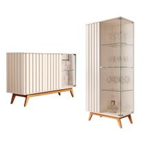 Conjunto de Cristaleira e Aparador Buffet Açai com 3 Portas