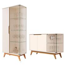Conjunto de Cristaleira e Aparador Buffet Tucumã 3 Portas