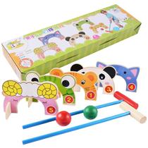 Conjunto de croquet de madeira para crianças, jogo interativo de esportes ao ar livre