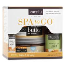 Conjunto de cuidados com a pele Cuccio Spa To Go Milk & Honey, 4 unidades com névoa de 60 ml