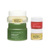 Conjunto de cuidados com a pele Farmacy Favorites inclui bálsamo de limpeza Green Clean, creme para os olhos Wake Up Honey Honey, hidratante facial Honey Halo e smoothie labial cuidado de viagem para uma pele saudável e brilhante (4 unidades)