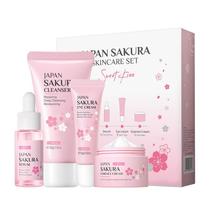 Conjunto de cuidados com a pele Sakura Deep Cleansing Facial Cleansing + Creme facial hidratante + Sérum facial refinador de pele + Creme de olhos firmador