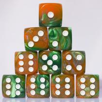 Conjunto de dados acrílico 16 mm 10 peças D6 para RPG MTG DND com bolsa (café e verde)