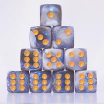 Conjunto de dados acrílico 16 mm 10 peças D6 para RPG MTG DND com bolsa (cinza + azul)