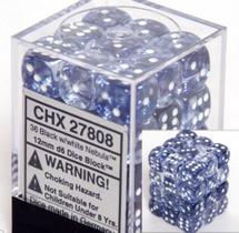 Conjunto de dados Chessex Nebula preto/branco 12mm d6 (36) Block