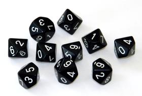 Conjunto de dados Chessex Opaque Black with White Ten Sided Die d10