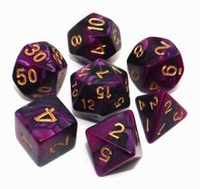 Conjunto de dados CREEBUY preto roxo poliédrico para RPG de D&D, 7 unidades Conjunto de dados CREEBUY preto roxo poliédrico para RPG de D&D, 7 unidades