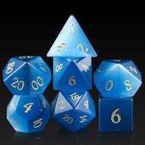Conjunto de dados de pedras preciosas DNDND Aquamarine com caixa de metal, 7 peças