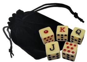 Conjunto de dados de pôquer Spanish Premium Bone Antique Ivory com bolsa