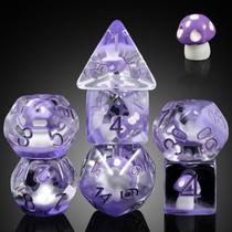 Conjunto de dados de resina de cogumelo DNDND 7 unidades roxo com bolsa de veludo