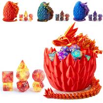 Conjunto de dados DND (7 peças) e ovo de dragão impresso em 3D, brinquedos Fidget, ovo de dragão surpresa e conjunto de dados poliédricos com caixa de presente, jogo com ovos de dragão para RPG DND MTG