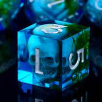 Conjunto de Dados Froggod Blue Moss Skull 7 Peças com Estojo