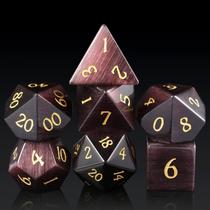 Conjunto de dados Gemstone D&D DND Purple Cat's Eye com estojo, 7 unidades