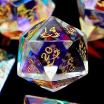 Conjunto de dados Haxtec Rainbow Glass Gemstone, 7 peças para D&D com estojo