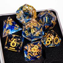 Conjunto De Dados Poliédricos De Resina Azul Com 7 Peças Para Jogos De RPG D4 D6 D8 D10 D12 D20