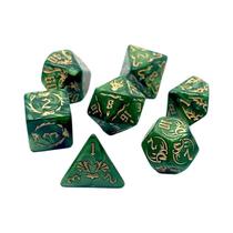 Conjunto De Dados Poliedricos DND Verde Dragão Bicolor Com 7 Peças Em Saco OPP Para Jogos De Mesa