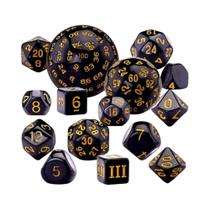 Conjunto De Dados Poliédricos Opaque Black Com 15 Peças D3-D100 Para Jogos De Tabuleiro DND RPG