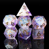 Conjunto de dados Sharp Edge DND, feito à mão, 7 acessórios, dados para jogos TTRPG de Dungeons and Dragons, RPG multifacetado, resina poliédrica, jogos de RPG Sharp Edge Dice Shadowrun Pathfinder MTG