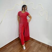 Conjunto de Dança Bata Fenda e Calça Pantalona Moda Evangélica Feminina