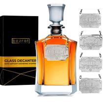 Conjunto de decantadores de uísque Bezrat 700 mL com etiqueta de etiqueta de metal Conjunto de decantadores de uísque Bezrat 700 mL com etiqueta de etiqueta de metal