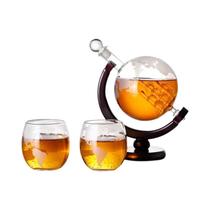 Conjunto De Decanter De Cristal Para Whisky Com Suporte De Madeira, Copo Globo E Barco À Vela Para
