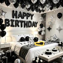 Conjunto de decoração de aniversário com balões preto e prata Peconal