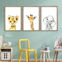 Conjunto de decoração de arte de parede Baby Safari Nursery 28x40cm emoldurado em madeira