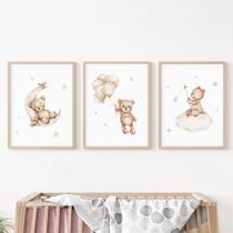 Conjunto de decoração de arte de parede em tela Bear Nursery Baccone 30x40cmx3