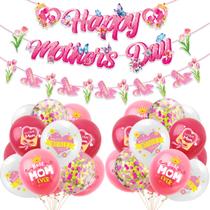 Conjunto de decoração de balões para o Dia das Mães, 25 unidades em rosa e branco