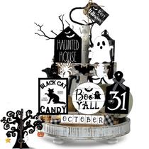 Conjunto de decoração de bandejas de Halloween Umigy, 15 peças de morcego fantasma de madeira Conjunto de decoração de bandejas de Halloween Umigy, 15 peças de morcego fantasma de madeira