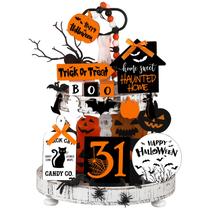 Conjunto de decoração de bandejas de Halloween Umigy, 15 peças de placas de madeira Conjunto de decoração de bandejas de Halloween Umigy, 15 peças de placas de madeira