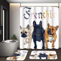 Conjunto de decoração de banheiro, cortina de chuveiro impermeável, French Bulldog