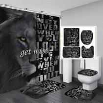 Conjunto de decoração de banheiro Jieprom Lion Shower Curtain com tapetes, 4 peças Conjunto de decoração de banheiro Jieprom Lion Shower Curtain com tapetes, 4 peças