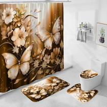 Conjunto de decoração de banheiro Litabel, cortina de chuveiro com tapetes e tampa de vaso sanitário