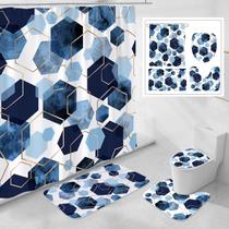 Conjunto de decoração de banheiro Litabel, cortina de chuveiro geométrica, azul marinho